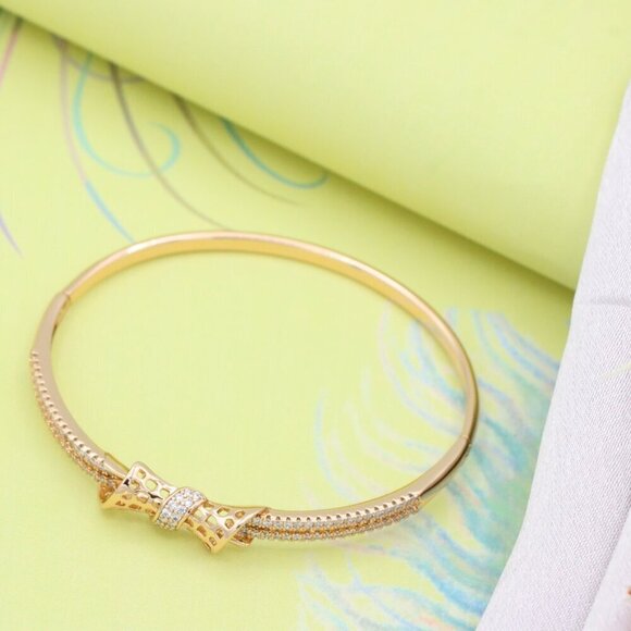 Rose Gold Bangle with Sparkling Bow Design, XPBL0574 - Picture 4 of 12